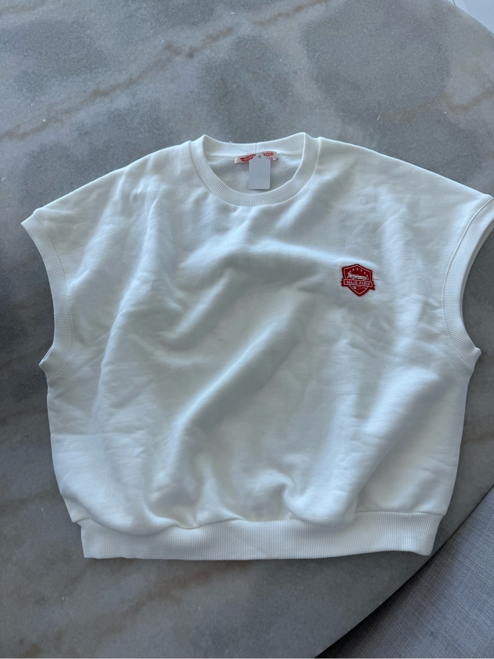 Maje White Sleeveless Sweat Tee with Red Patch
